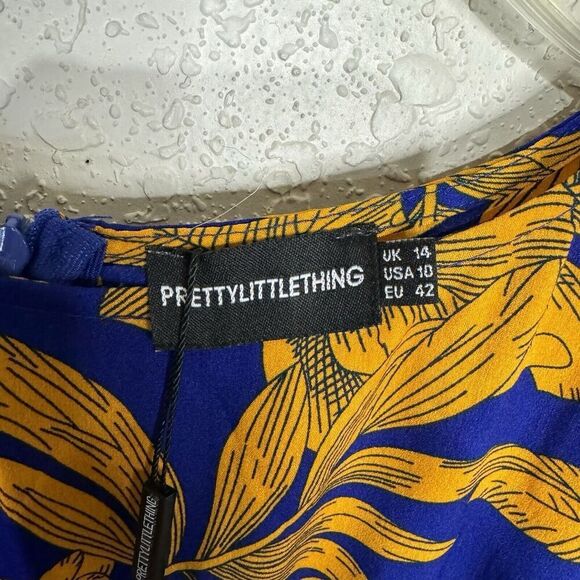 PrettyLittleThing Cobalt Tropical Print Batwing Split Leg Maxi Dress Sz 10 NWOT - Picture 7 of 11